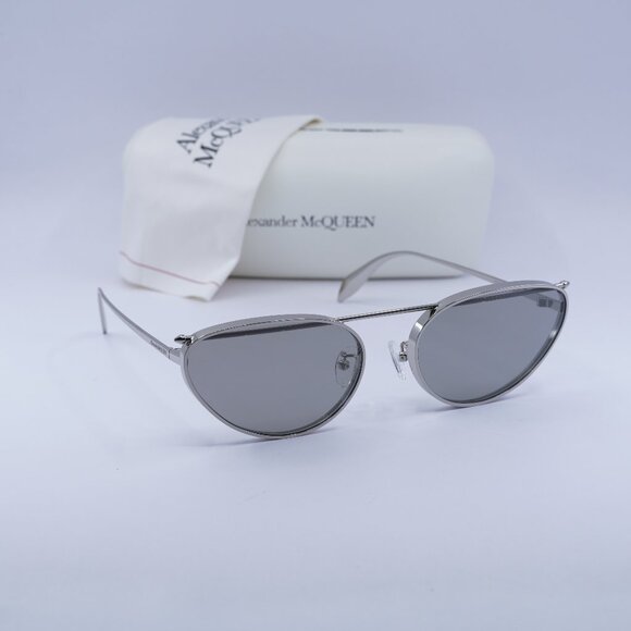 Alexander McQueen AM0424S 004 Cat Eye Sunglasses - Silver/Grey with Mirror - Picture 1 of 10